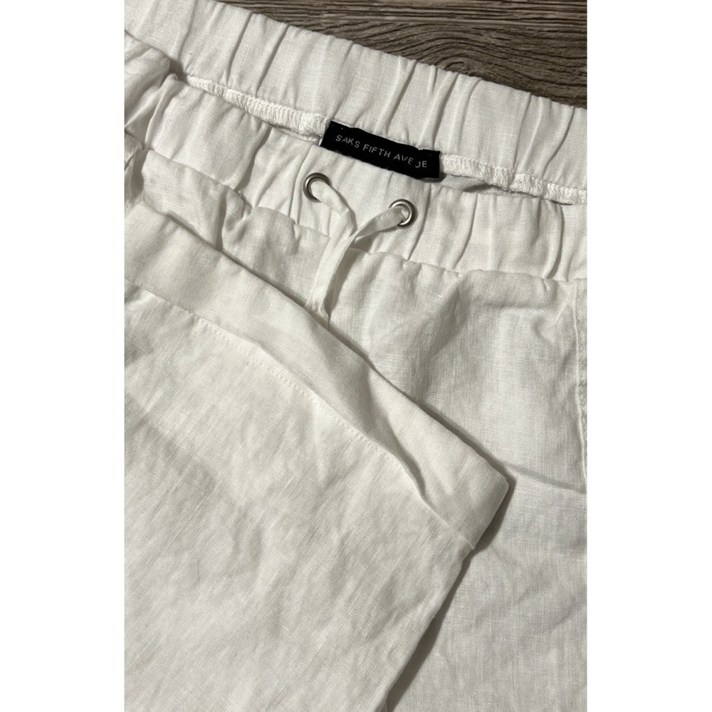 Saks Fifth Avenue 100% Flax Linen High Waisted Tapered White Pants SZ XL (34x27)
